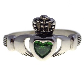 Fantasy Forge Jewelry Claddagh Engagement Ring Green Cubic Zirconia Celtic Wedding Band Size 8