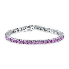 12 CTW Prong Basket Set Solitaire Round Cubic Zirconia Lavender Purple Simulated Amethyst AAA CZ Tennis Bracelet for Women Prom Bride Silver Plated