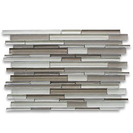 Stone Center Online Beige Blends Glass Random Strip Modern Brick Mosaic Tile Kitchen Bath Wall Floor Backsplash Shower (1 Sheet)