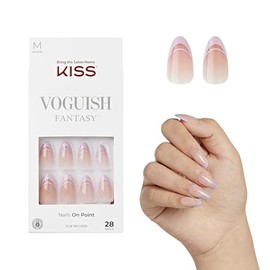 KISS Voguish Fantasy, Clavos A Presión, Pegamento para Uñas Incluido, 'Noche Lluviosa', Rosa Claro, Tamaño Mediano, Forma Almendra, Incluye 28 Uñas, P