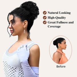 RPAEOY Hairpiece Bun Hair Bun Synthetic with Hair Curly Small Hair Bun Hair Extensions Hairpiece Wavy Natural Like Real Hair Extensions Stylish Women (Black)