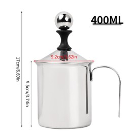400 ml 304 Stainless Steel Double Mesh Milk Frother Manual Milk Frother Double Mesh Coffee Cappuccino Frother Creamy Creamy Milk Foam for Coffee Specialities