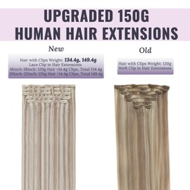 Fshine Blonde Clip in Hair Extensions 18 Inch 135g Ash Blonde Highlighted With Bleach Blonde Clip in Remy Hair Extensions 7Pcs Double Weft Clip in Extensions Natural Hair