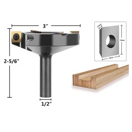 SpeTool 3 Inch Extra Large Spoilboard Surfacing Router Bit 2+2 Flatten Carbide Replacement Insert Router Bit Slab Flattening Wood Cutter 1/2 Inch Shank with ATS Coated Insert