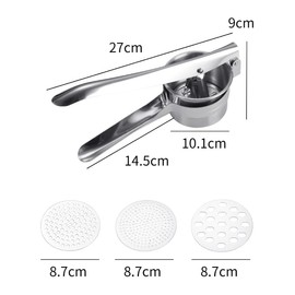 YC-GREHUN Potato Ricer, Stainless Steel Mash Potato Ricer with 3 Interchangeable Discs, Heavy Duty Potato Masher Ricer Kitchen Tool, Mashing, Fruit Pulp, Fruits and Vegetable,Lemon Squeezer