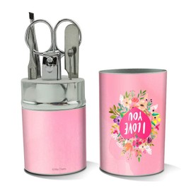 I Love You Flower Heart Wreath Stainless Steel Manicure Pedicure Grooming Beauty Care Travel Kit