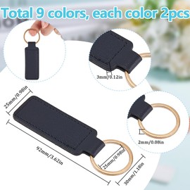 SUNNYCLUE Pack of 18 9 Colours PU Leather Key Ring Blank Key Ring Blanks Large Quantity Colourful Rectangular Engraving Blanks Key Ring Holder with Golden Iron Key Ring for Sc