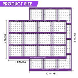 2025 Wall Calendar with Double Sided Tape for Wall hanging, Wet & Dry Erase Laminated, Size 12" x 18", 12 Month Annual Yearly Wall Planner, Reversible, Horizontal/Vertical (Purple)