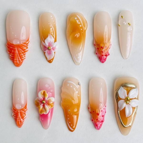 Sunset Glow, Custom Press On Nails, Handmade Nails, Stiletto Nails,