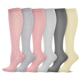 6 Paia Calze Compressione Graduata Donna, Calza Elastiche Traspiranti Gambaletti 15-20 mmHg, Calze Lunghe Donna Comodi in Gravidanza, Calza per Aereo Compressione Ginocchio per Sportive, Corsa, Volo