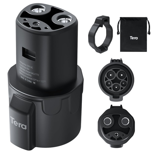 Tera J1772 to Tesla Charging Adapter: FCC Certified J1772 Charging Adapter with Lock for Tesla 3 Y S X Max 80A 250V AC Plug & Play Widely Compatible with Level 1 and Level 2 Charging Stations