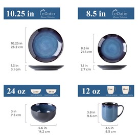 LERATIO Ceramic Dinnerware Sets for 4,16-Piece Reactive Glaze Plates and Bowls Set with Mugs,Highly Chip and Crack Resistant | Dishwasher,Microwave & Oven Safe Dishes set-Blue