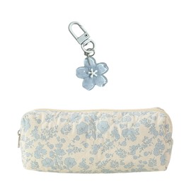 fKiZanthene 1 Piece Flower Pencil Case and 1 Piece Flower Keychain for Girls, Cute Pencil Case, for School & Home Stationery Storage