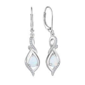 Starnny Fire Opal Women Earrings,925 Sterling Silver Twisted Teardrop Infinity Earring with White Opal 3A Cubic Zirkonia Dangle & Drop Leverback Earrings Jewellery for Women