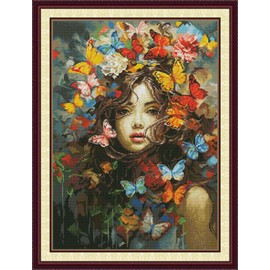 Joy Sunday Stamped Cross Stitch Kits for Adults,11CT Pre-Printed Pattern Easy Embroidery Kits for Beginner, Dmc Threads Sewing Pattern-Butterfly Beauty 52cm×68cm