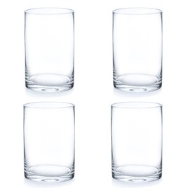 Enova Floral Set of 4 Clear Glass Cylinder Vase, 4W x 6H Inches Round Flowers Vase, Pillar Candle Floating Candle Holders Vase, Small Floral Glass Vase for Home Office Decor, Wedding Centerpiece