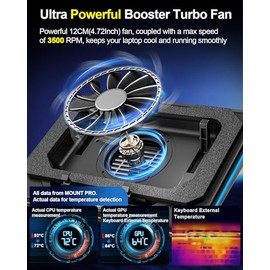 MOUNT PRO Almohadilla de refrigeración para laptop para juegos, soporte enfriador RGB para laptop con potente turbofán (3500 RPM), almohadilla de enfr