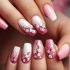Coffin Press on Nails Medium Fake Nails with Flower Designs
