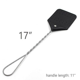 Trieez 2 Pack Sturdy Leather Fly Swatter - 17.5” Heavy Duty Flyswatter with Durable Metal Handle, Rustic Bug Swatter for Flies, Bees, and More - Black