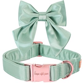 Unique style paws Silk Green Color Dog Collar Adjustable Durable Dog Collar with Bow Wedding Bowtie Collar for X-Small Puppy and Cats