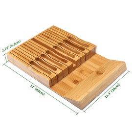 VaeFae In-Drawer Knife Block,Bamboo Knife Drawer Organizer Insert, Kitchen Knife Drawer Storage for 16 Knives PLUS a Slot for your Knife Sharpener (Without Knives)