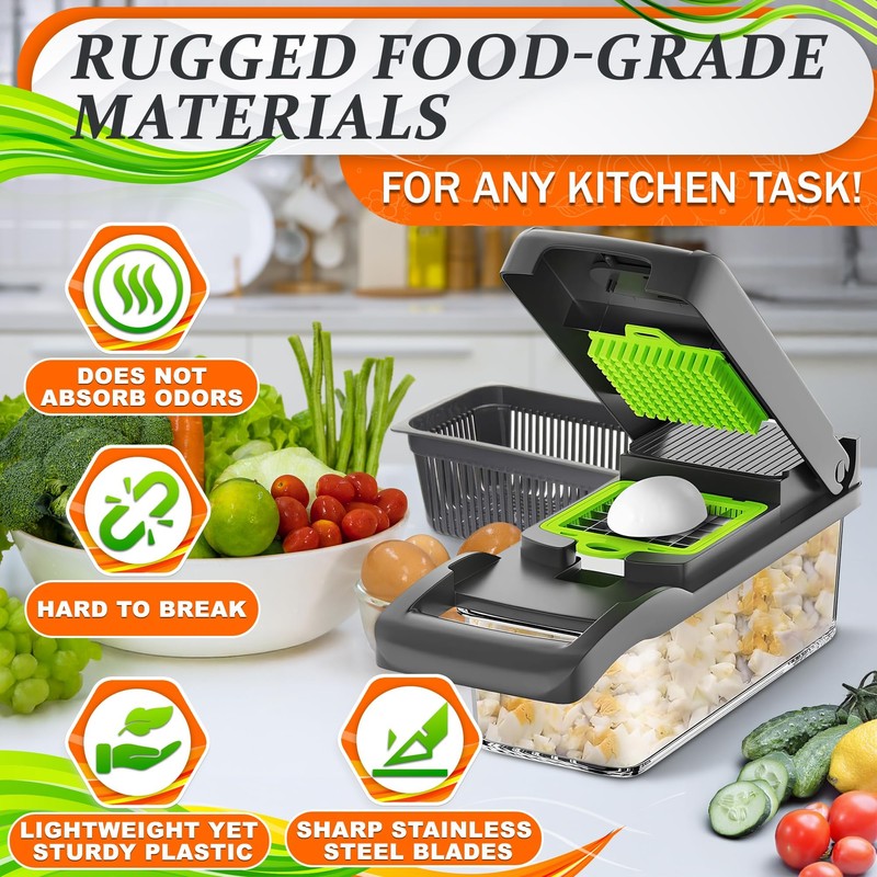 14-in-1 Vegetable Chopper with Container – Veggie Chopper with Container