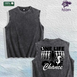 One Life One Chance Graphic Washed Vest US Warehouse 3 Colors Cotton TankSize: S, Color: Apricot color