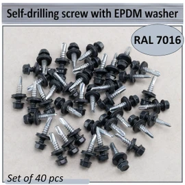 AERZETIX - C77438 - Set of 40 self-drilling self-tapping screws Ø5.5x25 mm + sealing washer EPDM - RAL 7016 - head print 8 mm hexagon - made of carbon steel