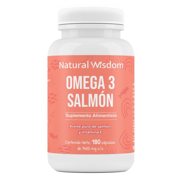 Omega 3 Salmon 180 Capsulas con Vitamina E el Mejor Aceite de Pescado Salud Corazón Cerebro Suplemento con Aceite Puro de Salmón | Ácidos Grasos (EPA y DHA) | Natural Wisdom