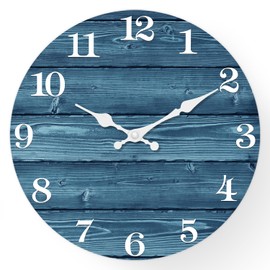 XFM Blue Wall Clock 24 Inch Farmhouse Wall Clocks Battery Operated Large Rustic Wall Clock Wood Silent Wall Clocks for Living Room Bedroom Home Office