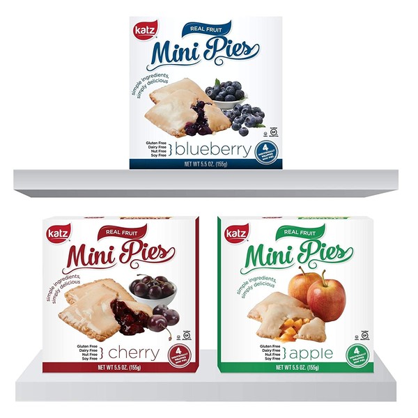 Katz Gluten Free Snacks Mini Pies Variety Pack | Apple, Blueberry, Cherry | Dairy Free, Nut Free, Soy Free, Gluten Free | Kosher (1 Pack of each)