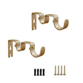 Shonmogar Double Curtain Rod Bracket 2 Pack Metal Curtain Rod Holders for Wall, Double Rod Curtain Bracket Heavy Duty Wall Curtain Rod Brackets for Bedroom Living Room Decor, Gold
