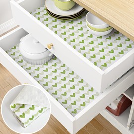 Sevalo Drawer Shelf Liners for Kitchen Cabinets Non Adhesive, 24in ×23.6FT Cabinet Liners for Shelves Non Slip Drawer Liner, Shelf Paper Cupboard Mat Liner Bathroom Waterproof Strong Grip Green Heart
