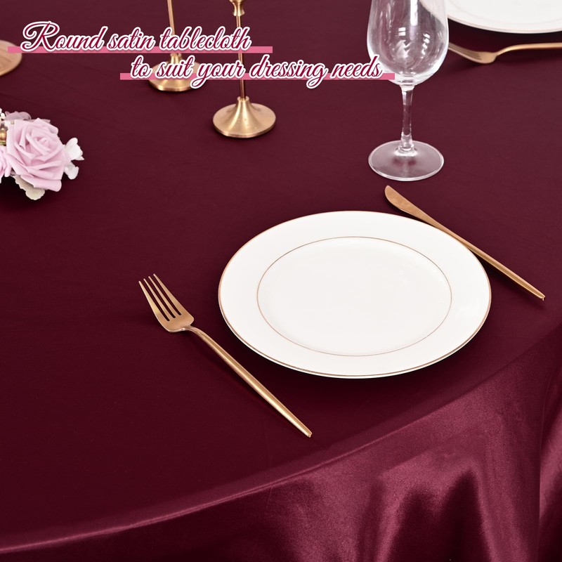 6 Packs Satin Tablecloth 120 inch Burgundy Round Tablecloths, Overlay