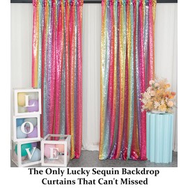 DUOBAO Sequin Curtains 2 Panels 2FTx8FT Rainbow Glitter Sequin Backdrop Curtains Christmas Party Backdrop Sequence Curtains for Wedding Sequins Window Treatment Panels (2FTx8FT, Rainbow)