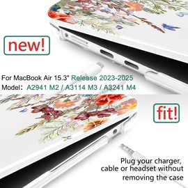 DONGKE Compatible with M4 MacBook Air 15 inch Case 2025 2024 2023 A3241 A3114 A2941 M3 M2 Liquid Retina Display Touch ID, Plastic Hard Case & Keyboard Skin & Screen Protector - Floral Illustration