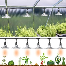 Danshinro 6-Light Outdoor LED Grow Lights – Waterproof Full Spectrum Greenhouse Lights for Plants, 21.3FT Adjustable String Lights with 288 LEDs E26 Base Bulbs, IP44 Waterproof for Garden, Farm, Yard