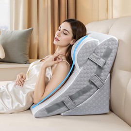 VRSHOAT 3PCS Bed Wedge Pillow Set for Sleeping, 12&18&23 Inch Adjustable Height Memory Foam Pillow Wedge for After Surgery, Acid Reflux Relief, Neck&Back&Leg Support