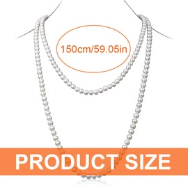 NHQZ Women's Pearl Necklace, White Pearl Necklace, 150 cm, 1920s Gatsby Costume Accessories, Long Pearl Necklace, Lady White Elegant Artificial Pearl Necklaces, Pearl Chain Necklace, 1 Piece, bronze