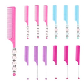 12 Pack Beadable Combs Plastic Rat Tail Comb with Blank Bar for DIY Hair Stylist Assorted Colors (4 Colors)