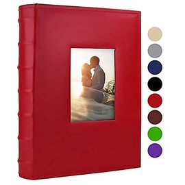 Vienrose Photo Album 4x6 300 Photos with Memo Area Leather Cover Large Capacity Slip-in Pictures Book for Wedding Baby Vacation, Red