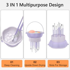 senbowe 3 in 1 Makeup Brush Cleaner Mat, Silicone Makeup Brush Cleaner Bowl Cosmetic Brushes Cleaning Pad Tool Organizer for Storage and Air Drying, Make Up Brush Washing Tool for Sponge