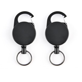 Samcos Key Reel, Strong Reel Keychain, Wire, Reel Key Holder, Carabiner, Reel Strap, 21.7 inches (55 cm), Steel Wire, Lost Prevention, Key Holder, Black, Set of 2