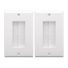 VCE Brush Wall Plate Cable Pass Through, Single Gang Decorator Wall Cover for Low Voltage Cables, In-Wall Cable Management for Wall Mount TV, White (2-Pack)