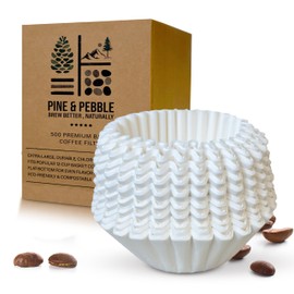 Pine & Pebble® Large Coffee Filters (500 Ct) | Tall-Walled Basket Style (9.84" Dia x 4.33" H) | No Grounds, No Mess | Fits BUNN & 12-Cup Commercial Brewers | Ideal for Home, Office & Cafés