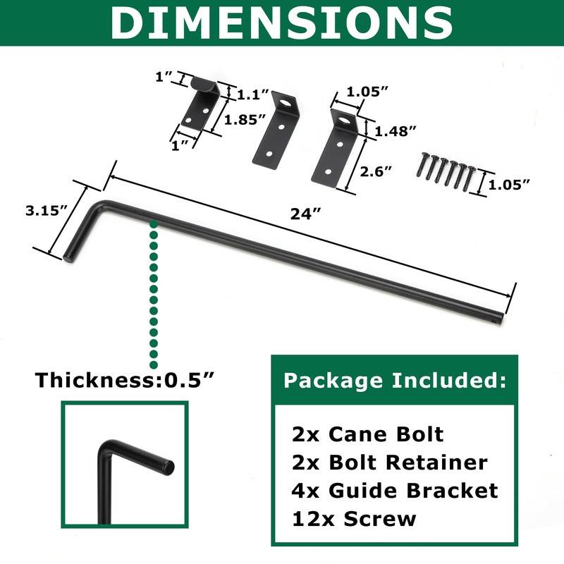 URDOGSL 24" Heavy Duty Cane Bolt Gate Drop Rod with