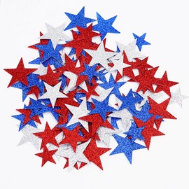 Glitter Star Foam Stickers Patriotic Decoration Self Adhesive Stars Shape Glitter Stickers for 4th of July Decor Kid's Arts Craft Supplies Greeting Cards Homemade Crafts Red Blue Silver