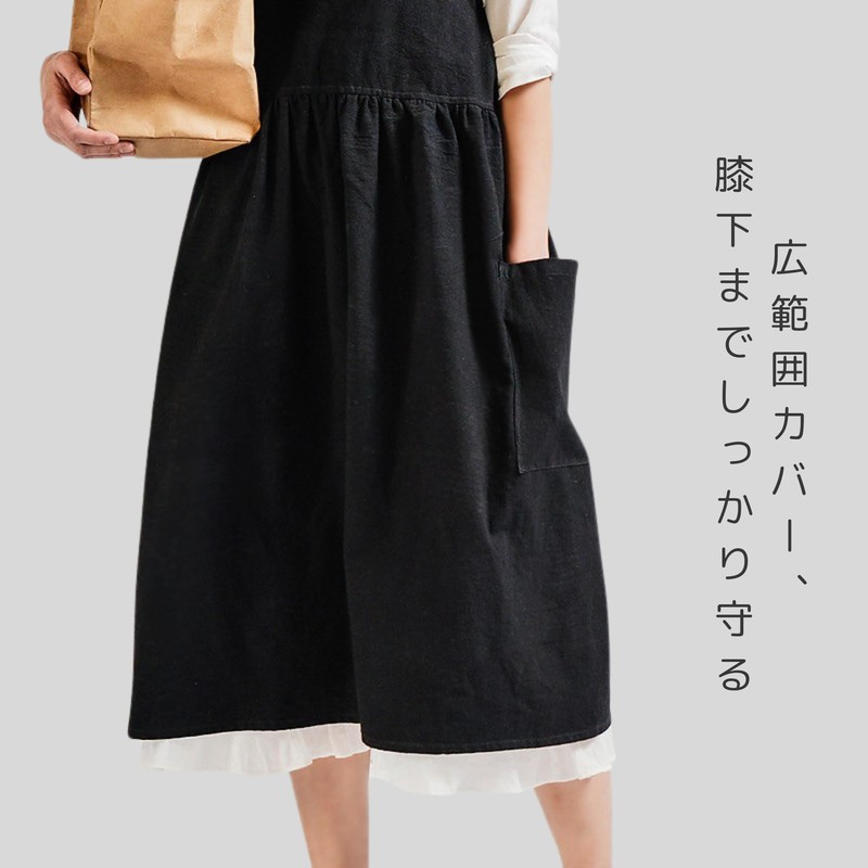 NASSIA Women's Apron One-Piece Long Linen, Shoulder Bag, Cafe Store,