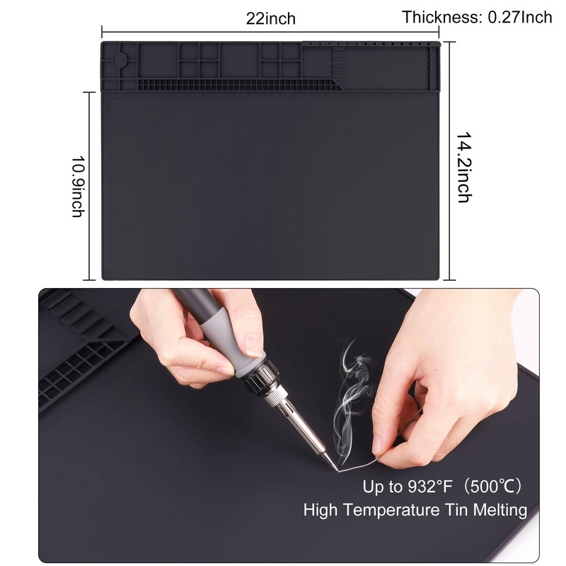 Premium Heat Resistant 932°F 22"x 14.2" Magnetic Silicone Soldering Mat