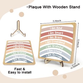 Positive Affirmations I am Kind Smart Loved Wooden Plaque Sign,Inspirational Classroom Nursery Decor, Home Office Tabletop Shelf Decor for Kids Room Playroom Nursery,Birthday Graduation Gift